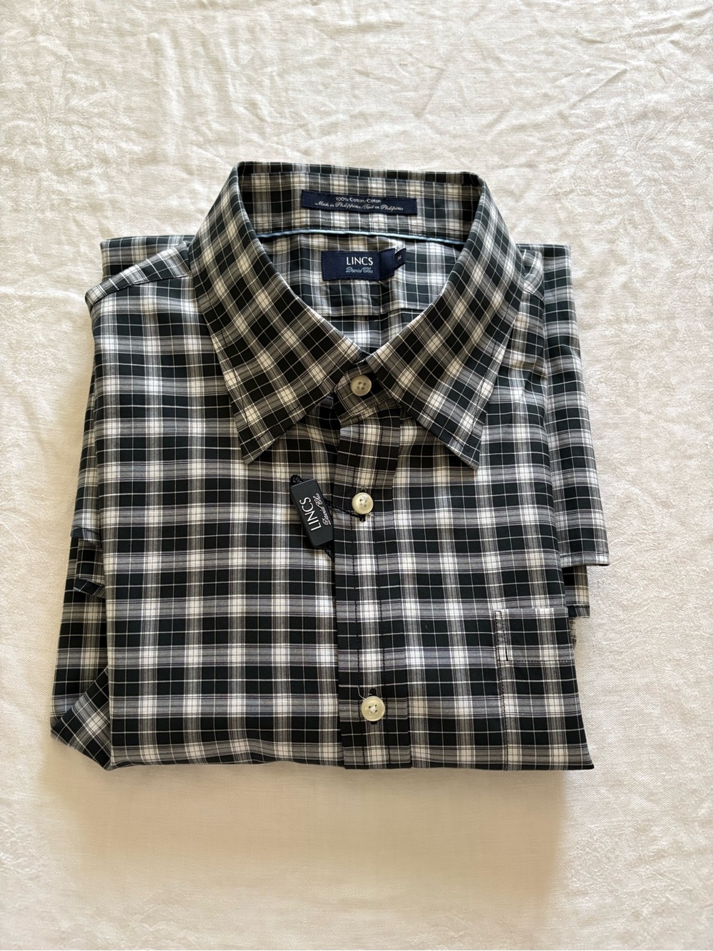 NWT Linc’s David Chu Men's Black & White Plaid Button-Down Shirt